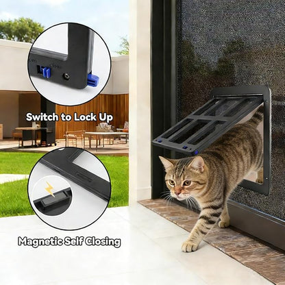 Namsan Pet Screen Door, Doggy Door for Sliding Screen Door, 8.3 x 10.3 Inches Cat Door for Screen Door, Magnetic Close Small Dog Door Window Porch, Black