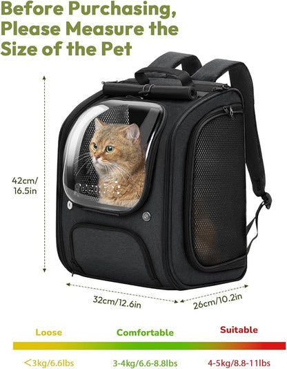 Pecute Cat Backpack Carrier, Large Space Cat Bubble Backpack, Breathable Cat Carrier, Shaded Dog Backpack Carrier, Ergonomic 3D Design for Travel, Hiking, Walk, Suitable for Shopping, Car, Vet, Black