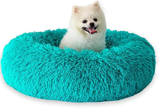 Calming Dog Bed for Small Dogs Cats, Kitty Puppy 23'' Round Anti-Anxiety Warm Fluffy Plush Faux Fur Bed, Soft Anti-Slip Donut Washable Small Pet Bed, Cozy Cat Puppy Bed, Fits up to 30 lbs Pets
