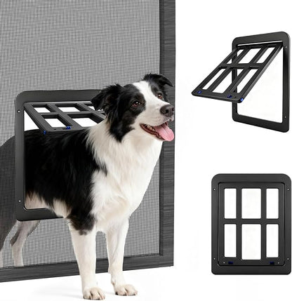 LESYPET Dog Screen Door, Inside Flap 14.4 x 11.2 Inches, Magnetic Self Closing, Dog Door for Screen Doors Sliding Doors, Flap Lockable, Black
