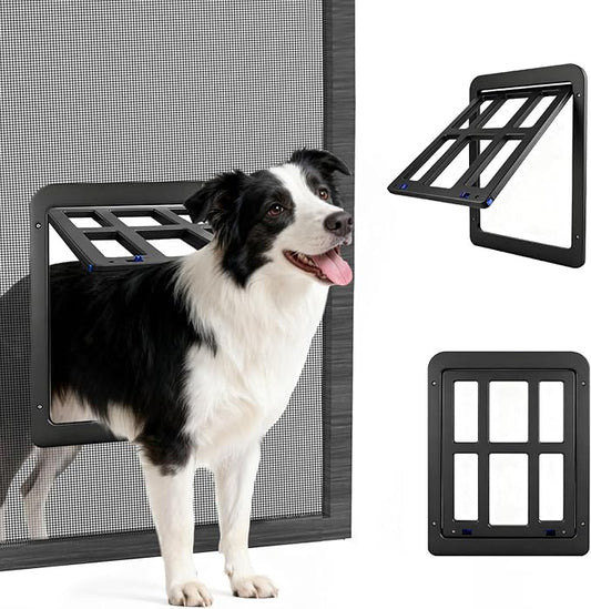 LESYPET Dog Screen Door, Inside Flap 14.4 x 11.2 Inches, Magnetic Self Closing, Dog Door for Screen Doors Sliding Doors, Flap Lockable, Black