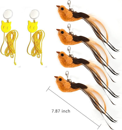miwoowim 4 Bird Cat Wand Toy Refill for Indoor Cats, Interactive Birds Simulation Set,Door Hanging Feather Cat Toys String Wand Replacement Attachments