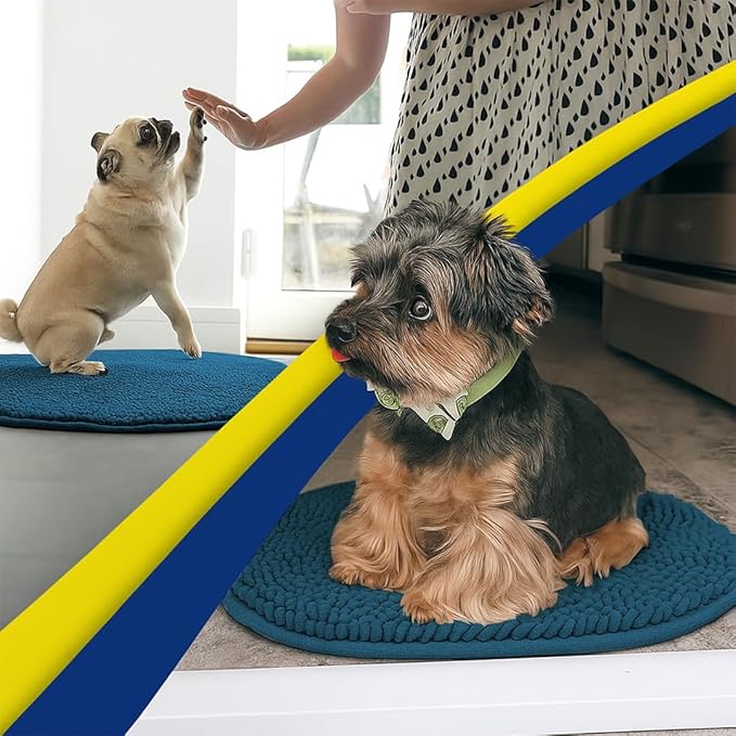 Muddy Mat® Shown on TV – Super Absorbent Microfiber Dog Door Mat for Muddy Paws, Non-Slip Washable Pet Rug, Quick Dry Chenille Entryway Carpet, Machine Washable Mat, Atlantic Blue Oval 6ft x 9ft