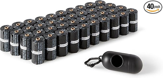 Amazon Basics Dog Poop Leak Proof Bags with Dispenser and Leash Clip, Unscented, 13" x 9", 600 Count