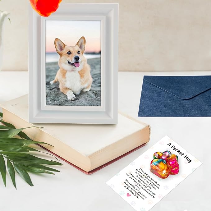 Loss of Pet Sympathy Gift - 3 Pack Colorful Mini Paw Pocket Hug with Memorial Card Envelope Remembrance Bereavement Gift Loss of Dog Cat Sympathy Favor Kid Adult Pet Lover Stress Relief Toy