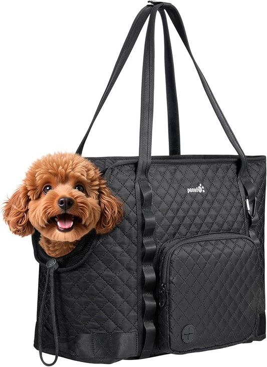 Pecute Dog Purse Carrier, Dog Carrier with Pockets for Small Dogs, Fits Dogs 8.8 lbs to 13 lbs, Cat and Puppies Tote Bag, Outing, Travel, Vet, XL,16.9" L x 7.9" W x 13.8" H, Black