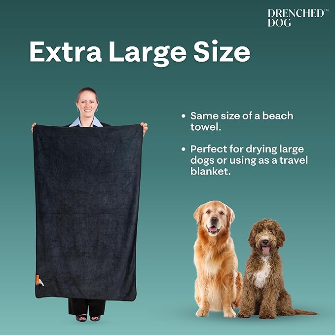 Microfiber Dog Bath Towel – Large Dog Drying Towel (47 x 31.5 in) – Ultra Absorbent Pet Towel for Bath Time, Swimming & Wet Dogs