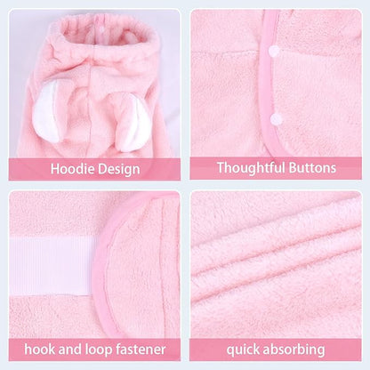 Pet Bathrobe Towel Dog Cat Drying Coat Super Absorbent Cute Dogs Bath Towel Hooded Robe Adjustable Collar & Belly Strap for XSmall to XLarge Pets (Pink, X-Large)