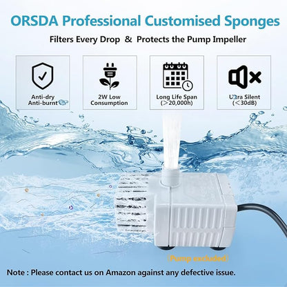 ORSDA Pet Water Fountain Replacement Pump Filters - Compatible with All ORSDA/ZeePet Stainless Steel Dog and Cat Water Fountains (6Pcs Black Pump Filters)