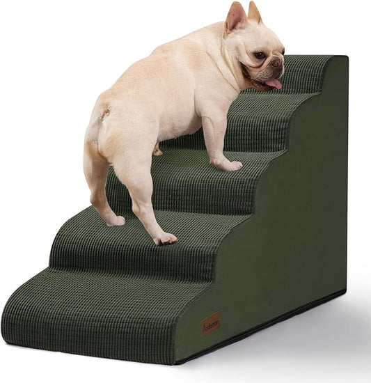 5-Step Dog Stairs and Ramp for High Bed, Non-Slip Sturdy Pet Steps for Small Dogs and Cats,22.2" H,Green