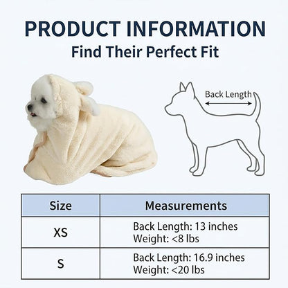 Dog Bathrobe Super Absorbent Towel for Small Dogs Cats Fast Drying Dog Robe Coat with Hood Puppy Cat Bath Towel Wrap Pet Grooming Supplies After Shower (XS,White)