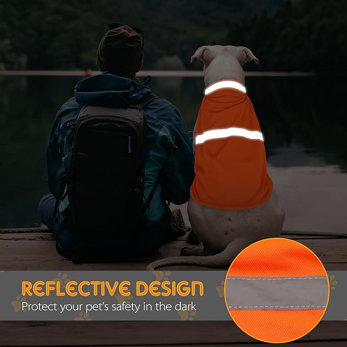 Dog Reflective Vest, Orange Dog Hunting Vest for Outdoor, Adjustable Pet Jacket, Soft Pet Safety Clothes for Small Medium Large, 2 Packs