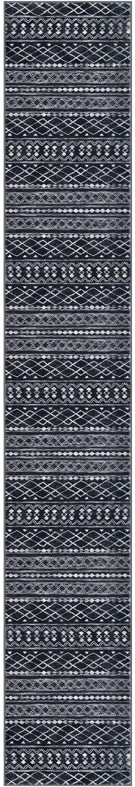 KUTA Long Hallway Runner Rug 2.6x16 Non-Slip Washable, Moroccan Vintage Black Boho Kitchen Rugs Ultra Soft Distressed Geometric Floor Carpet Runners for Bedroom Laundry Stairway Entryway