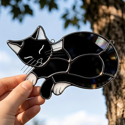 Black Cat Memorial Suncatcher,Handmade Stained Glass Window Haninging Ornament for Home Decor,Memorial Gifts for Pet Lovers,Pet Loss Sympathy Gift