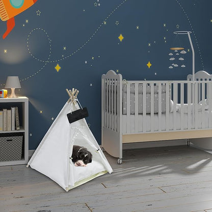Pet Teepee Tent for Small Dogs or Cats, Protable Puppy Sweet Bed, Dog/Cat House with Thick Washable Cushion(Striped,28in)