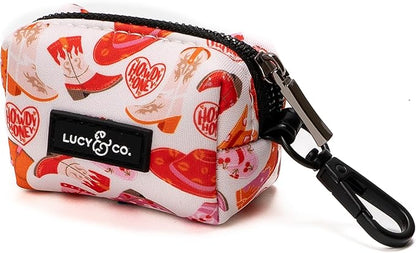 Lucy & Co. Dog Poop Bag Holder - Leak Proof Dispenser with Leash Attachment - Easy Refills - Hygienic Pet Poop Pickup - Pink Orange Western