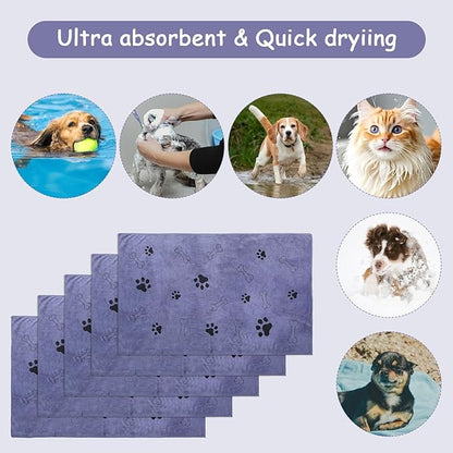 5PCS Microfiber Dog Towels for Drying Dog, 39'' X 23.6'' Pet Towel, Super Absorbent and Soft Pet Grooming Dogs Paw Towel, Fast-Drying Towels Shower Bath Supplies for Large Medium Small Dogs