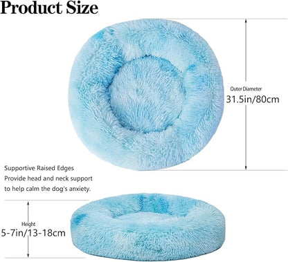 Calming Dog Bed for Medium Dogs Cats, Puppy 31'' Round Anti-Anxiety Warm Fluffy Plush Faux Fur Bed, Soft Anti-Slip Donut Washable, Cozy Medium Puppy Bed, Fits up to 50 lbs Pets