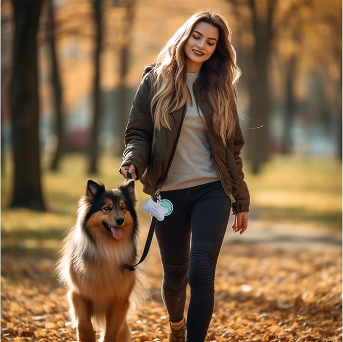 Complete Earth-Conscious Dog Waste Kit: Wheat Straw Waste Bag Dispenser with one corn starch 15-bag waste bag roll, Carabiner, Elastic Band for Secure Leash Attachment, Leak-Proof (Green)