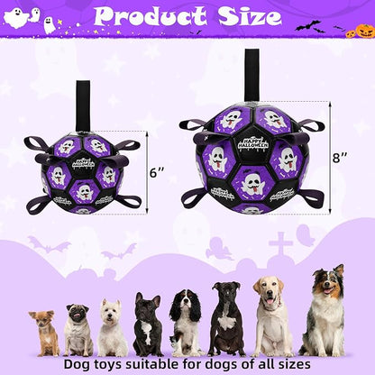 Halloween Dog Toy Halloween Dog Soccer Ball with Straps Dog Interactive Ball Toy Dog Halloween Tug of War Toy Dog Soccer Ball for Small Medium Large Size Dogs (6 inches) S