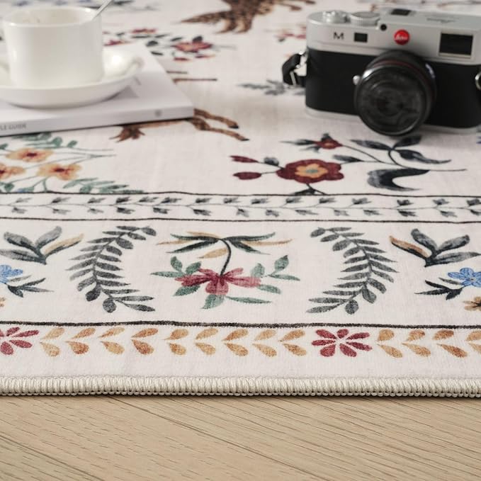 Rugcomf Runner Rug for Kitchen Rug Non Slip 2'x6' Washable Rugs with Rubber Backing Soft Floral Animal Carpet Runner for Kitchen, Laundry, Bedroom, Bathroom (Beige)