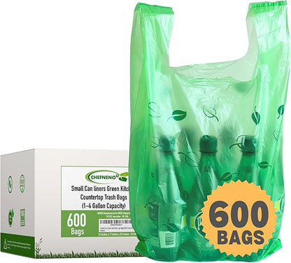 T-shirt Biodegradable Green Plastic Bag (600 ct.) Small Can Liners Thank You Grocery Shooping Size Doggy Poop Bags Compatible with Arm & Hammer Swivel Bin & Rake pooper scooper Multipurpose Bags