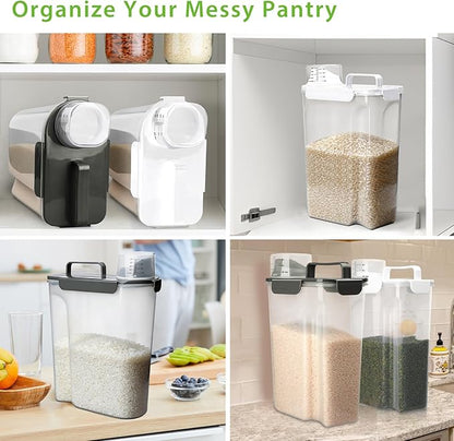 Rice Storage Container, 10 to 20lb Dry Food Airtight Dispenser, Pet Dog Cat Food Canister, BPA Free Clear Plastic Kitchen and Pantry Organization Bin for Oatmeal, Cereal, Pasta, Flour Grey