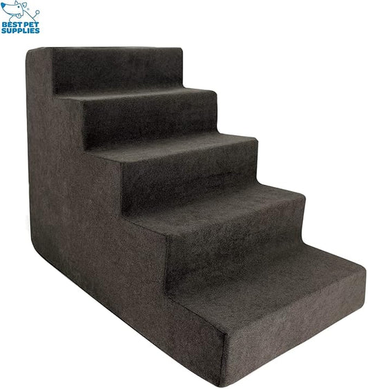 Best Pet Supplies Dog Stairs for Small Dogs & Cats, Foam Pet Steps Portable Ramp for Couch Sofa and High Bed Non-Slip Balanced Indoor Step Support, Paw Safe No Assembly - Dark Brown, 5-Step