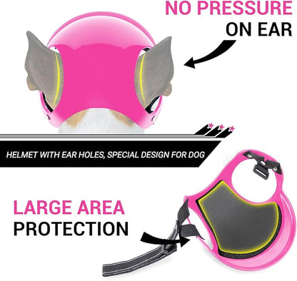 Small Dog Helmet with Ear Holes - Adjustable, Lightweight, Hard Black Pet Helmet for Outdoor Activities/Motorcycle/Bike