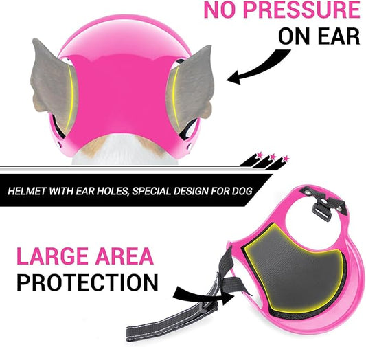 Small Dog Helmet with Ear Holes - Adjustable, Lightweight, Hard Black Pet Helmet for Outdoor Activities/Motorcycle/Bike