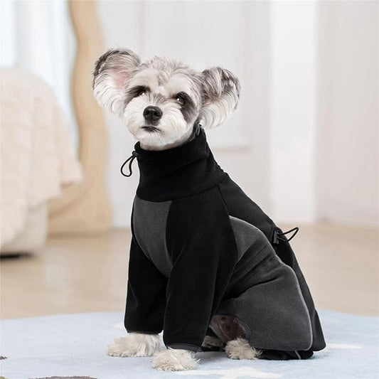 Fleece Dog Coat for Small Medium Dog,Pullover Pajamas Jumpsuit Bodysuit Puppy Coats with Legs, Pet Windproof Warm Cold Weather Jacket Full Body Vest Cozy Snowsuit Outfit Clothes (Black, S)