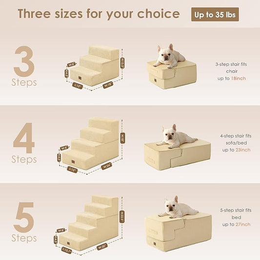 EHEYCIGA Dog Stairs for Bed 18" H, 4-Step Dog Steps for High Bed, Pet Steps for Small Dogs and Cats, Non-Slip Balanced Pet Ramp Indoor, Graige