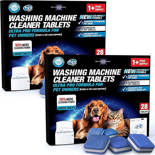 Washing Machine Cleaner New Ultra Pro Tablets 50% Stronger Formula for Pet - 56 Pack, HE Front & Top Load, Washer Deep Cleaning, Remove Tough Pet Hair, Odors, Residue & Grime, No Dander Build-up
