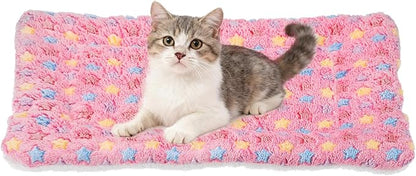Dog Cat Bed Mat, Soft Coral Fleece Pet Cushion Pad with Cute Star Print, Warm Washable Pet Bed 21x14 Inches, (Pink), Intended for Medium Small Dog Cat