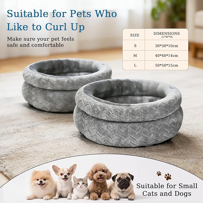 Dual-Layer Donut Cat Bed - Fluffy Round Bed for Small Pets - Ultra-Soft Cat Donut Bed for Cozy Sleep (Grey, 16 * 16 * 5.5 inch / 40 * 40 * 14 cm)