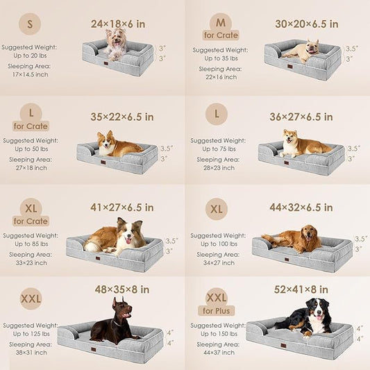 EHEYCIGA Orthopedic Dog Bed for Medium Dogs, Waterproof Memory Foam Medium Pet Beds with Sides, Non-Slip Bottom and Egg-Crate Foam Dog Couch Bed with Washable Removable Cover, Grey