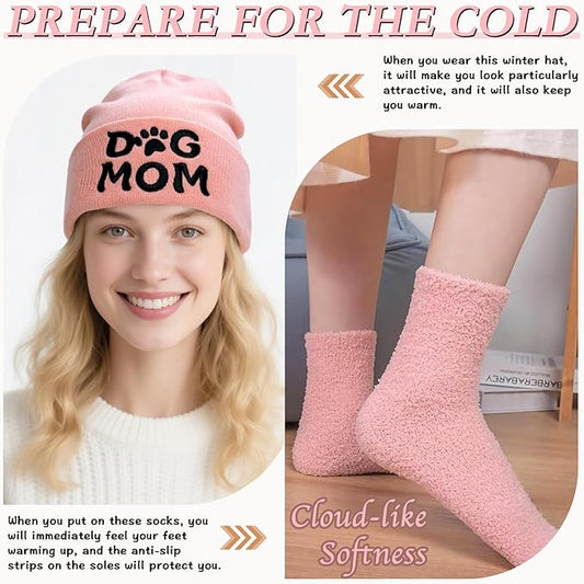 Winter Knitted Beanie Hat and Themed Scoks for Dog Cat Lover Gifts, Christmas Stocking Stuffers for Men Women