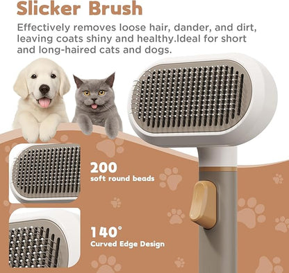 Dog Brush for Shedding, 3-in-1 Cat Hair Brush for Indoor Cats, Self Cleaning Deshedding & Grooming Brush, Furminator for Long & Short Hair Pets
