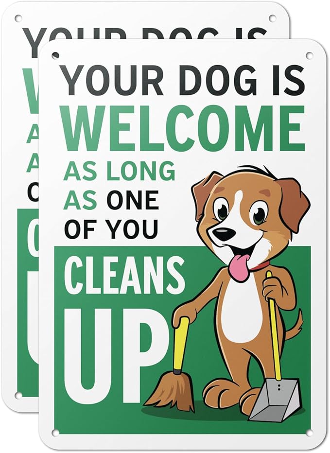 (2 pack) 7" x 10" Clean Up After Your Dog Sign – Aluminum | UV Protected, Laminated, Water & Dust Resistant | Outdoor Pet Waste Reminder with Rounded Corners