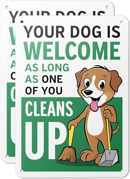 (2 pack) 7" x 10" Clean Up After Your Dog Sign – Aluminum | UV Protected, Laminated, Water & Dust Resistant | Outdoor Pet Waste Reminder with Rounded Corners