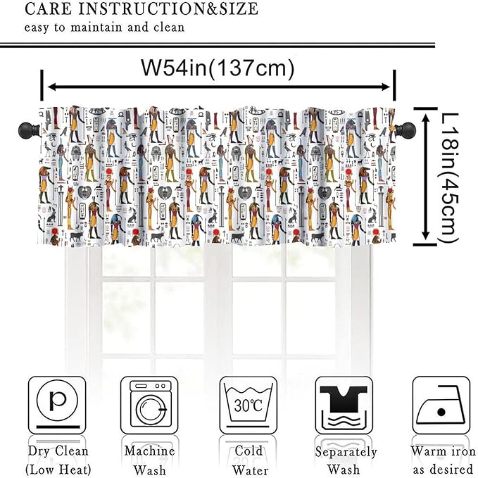 Ancient Egypt Valance Curtains Vintage Egyptian Culture Hieroglyph and Symbol Mysterious Egypt Ethnic Religion Window Valance Curtain for Farmhouse Bedroom Living Room Kitchen 54x18inch