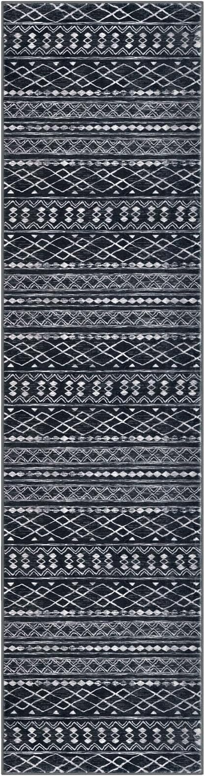 KUTA Moroccan Boho Runner Rug 2.6x10 Non-Slip Vintage Black Washable Hallway Kitchen Rugs Ultra Soft Distressed Geometric Floor Carpet Runners for Bedroom Laundry Living Room