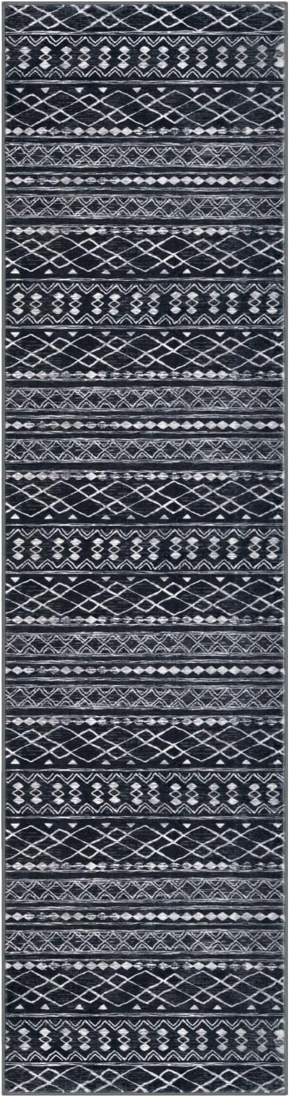 KUTA Moroccan Boho Runner Rug 2.6x10 Non-Slip Vintage Black Washable Hallway Kitchen Rugs Ultra Soft Distressed Geometric Floor Carpet Runners for Bedroom Laundry Living Room