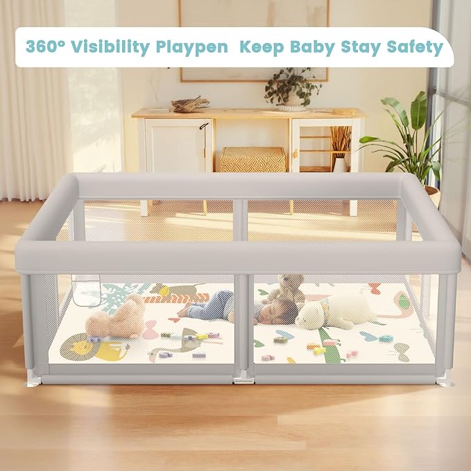 Baby Playpen 50x50 Inch Baby Playpen with Mat, Play Pen for Babies and Toddlers, Playard with Gate, Sturdy Safety Fence, Indoor & Outdoor Kids Activity Center