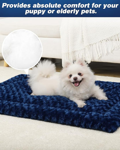 Washable Dog Bed Mat Dog Crate Pad Soft Fluffy Pet Kennel Beds Dog Sleeping Mattress for Large Jumbo Medium Small Dogs, 35 x 22 Inch, Blue