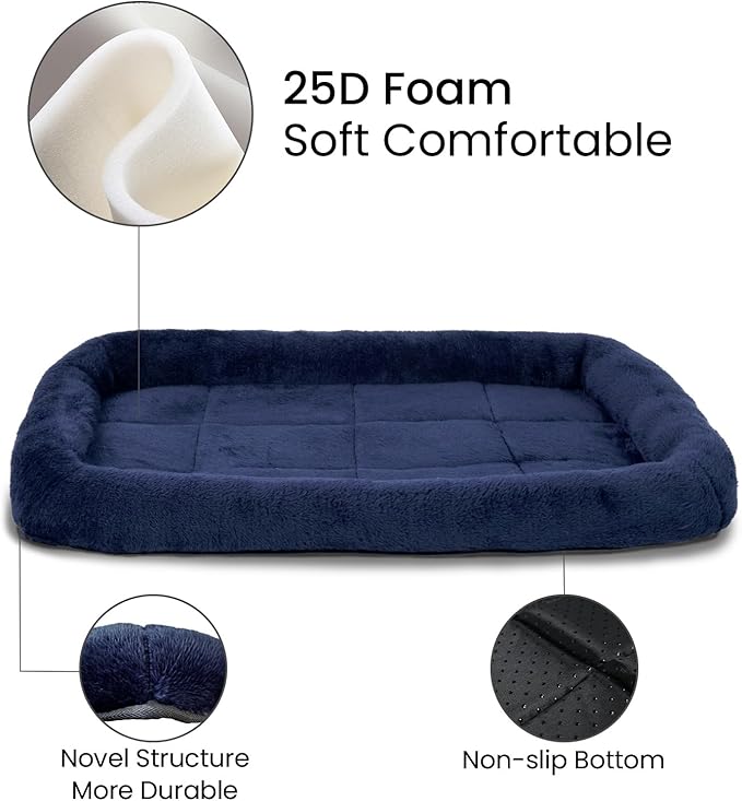 Patas Lague Bolster Dog Bed for Small Dogs 24''x18'', Soft Warm Foam Pet Sofa Bed, Machine Washable Pet Cat Crate Mat for Small Breeds, Navy Blue