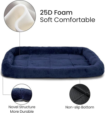 Patas Lague Bolster Dog Bed for Small Dogs 24''x18'', Soft Warm Foam Pet Sofa Bed, Machine Washable Pet Cat Crate Mat for Small Breeds, Navy Blue
