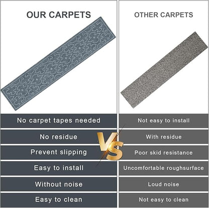 15Pcs Stair Treads for Wooden Steps Indoor with Self Adhesive, 8"x30" Non Slip Stair Runners-Peel & Stick Indoor Stair Carpet Runner, Resistant Indoor Runner for Kids、Elders and Pets, Grey