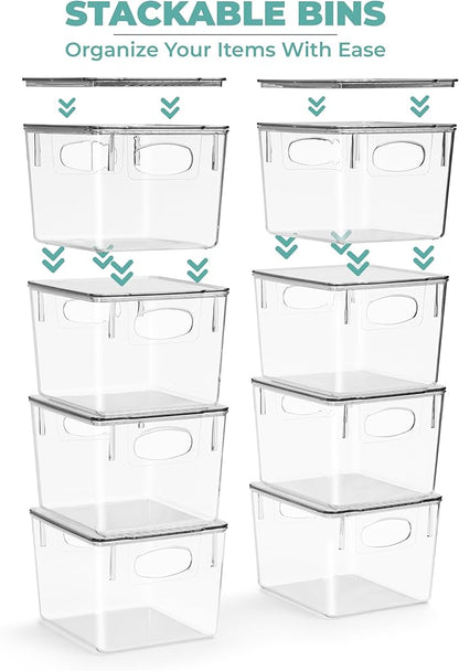 Sorbus Medium Plastic Storage Bins with Lids, Stackable, Toy, Clothes, Medicine, Makeup, Closet, Art Supply, Bathroom, Shoe, Toy Storage Organizer (8 Pack)