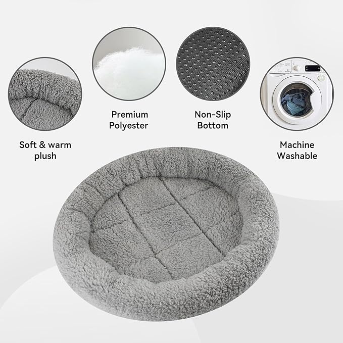 PETLESO Cat Bed Mat 19.5" Round Pad with Pillow Around, Warm Plush Cushion for Small to Medium Dogs Cats Sleep/Nap, Neck Protection Mattress, Non-Slip Washable, Large